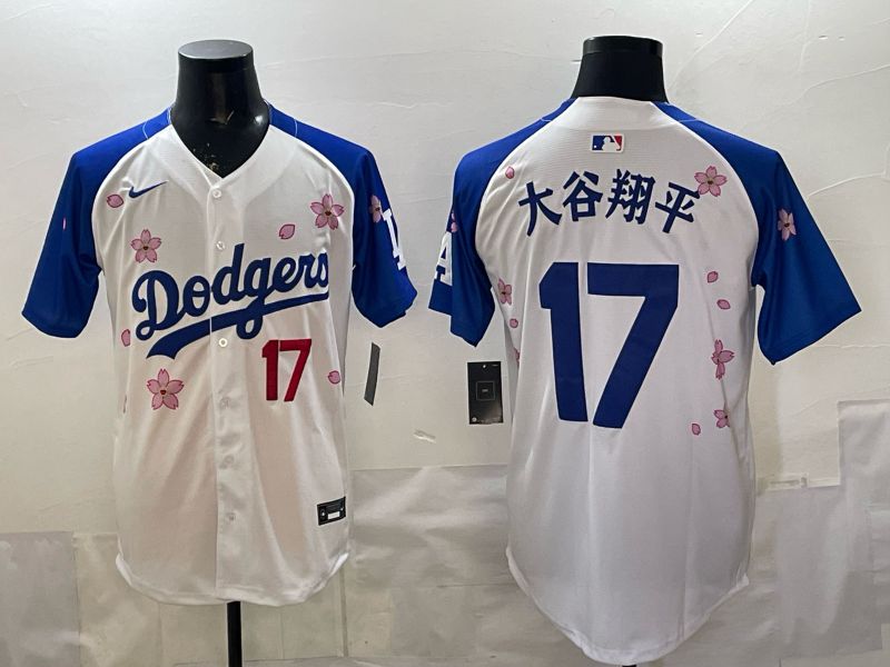Men Nike 2026 Los Angeles Dodgers #17 Ohtani White Blue Sakura Edition Game MLB Jersey 120811->->MLB Jersey
